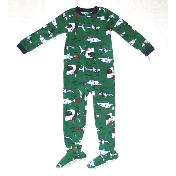 Carters Fleece Footed Pajama Blanket Sleeper Size 14 Shark Christmas - Picture 1 of 5